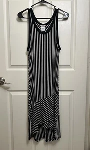 Cabi Black White Stripe Tank Dress Size Small Rayon Spandex Asymmetrical Hem - Picture 1 of 13