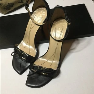 KATE SPADE GRAPPA ANKLE STRAP BLACK LEATHER HEELS SIZE 9 EUC - Picture 1 of 9