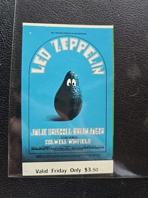 Boleto LED Zeppelin 1969 Fillmore Bill Graham Presents Winterland Vintage  Foto 1 de 4