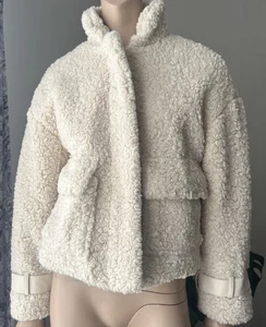 DH New York Teddy Bomber Jacket Poodle Coat Faux Sherpa Buckle Soft Sz XXS Ivory - Picture 1 of 12