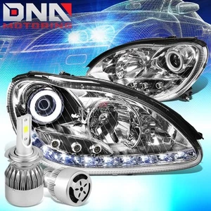 CHROME HALO LED HEADLIGHT+SIGNAL LIGHT+WHITE LED H7 HID W/FAN FIT 00-06 W220 - Picture 1 of 12
