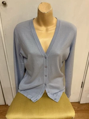 PURE CASHMERE PALE BLUE BUTTON CARDIGAN 100% CASHMERE  SIZE 12 - Image 1 of 4