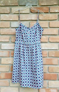 J. Crew Women's Seaside Cami Dress Size 8 Lined Blue Geometric Pockets Summer  - Picture 1 of 13