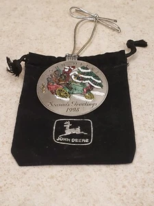 GENUINE John Deere 1998 98 #3 Pewter Christmas Ornament w/Felt Bag - Picture 1 of 5