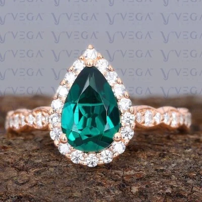 Alianza de diamantes y esmeraldas naturales talla pera de 3,50 quilates 100 % oro rosa sólido de 14 k Foto 1 de 4