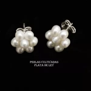 PENDIENTES de Perlas cultivadas y Plata de Ley 925 , Flor perlas 11mm. Estuche - Imagen 1 de 5