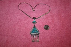 Vintage RB Running Bear 925 Turquoise Pendant & Chain Detailed Silver Work - Picture 1 of 6