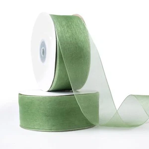 50 Yards Tea Green Organza Sheer Ribbon 1-1/2 Inch Christmas Gift Wrapping - Picture 1 of 7