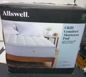 Allswell Washable 1/2" Gel Memory Foam Mattress Pad Queen Cooling Quilted Cover - Picture 1 of 7
