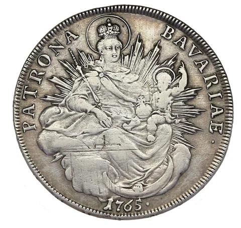 Bavaria 1765 Aunc  1 Thaler  Silver Coin Madonna and  Child Germany Cover