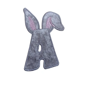 1 x Plush Velvet Bunny Ears Letter Baby Nursery Easter Patch Motif Sewing Trim - Picture 1 of 5