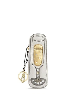 JUICY COUTURE HOLLYWOOD HILLS PAVE LEATHER CHAMPAGNE COIN PURSE KEY CHAIN NIB - Picture 1 of 6