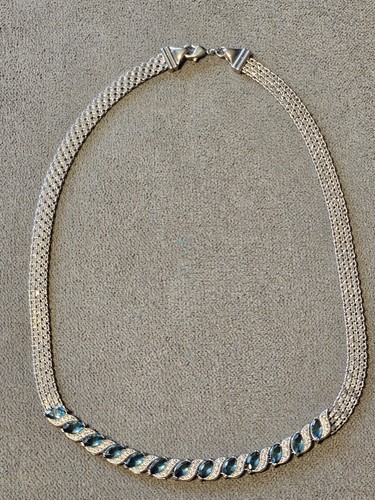 VETEMENTS Collana donna moda taglio marchesa blu strass tono argento 18"