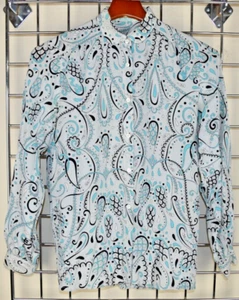 Emilio Pucci Shirt VTG 60s Pale Gray Turquoise Black Paisley Swirls Sheen Sz S/M - Picture 1 of 9