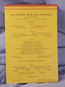 1935 Vintage BILTMORE SPECIAL DINNER Main Restaurant MENU  - Picture 1 of 2