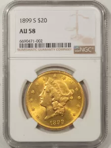 1899-S $20 LIBERTY HEAD DOUBLE EAGLE - NGC AU-58, FLASHY - Picture 1 of 3