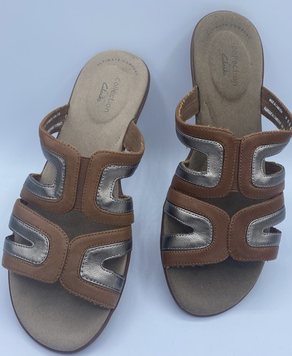 Sandali donna Clarks Ada Lilah oro metallizzato slide taglia 8 M