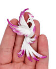 Vtg Unmarked Beautiful Pink White Parrot Peacock Paradise Bird Brooch Pin