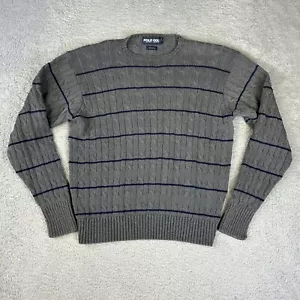 Suéter Polo Golf Ralph Lauren De Colección Para Hombres Grande Gris Tejido con Cable Rayas Azules - Imagen 1 de 6
