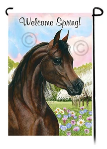 Welcome Spring Garden Flag - Chestnut Arabian Horse - Picture 1 of 1
