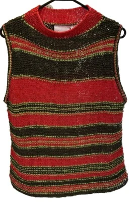 Vintage Michael Simon Sweater Red & Green Mock Collar Knit Sleeveless Size XL - Image 1 of 4