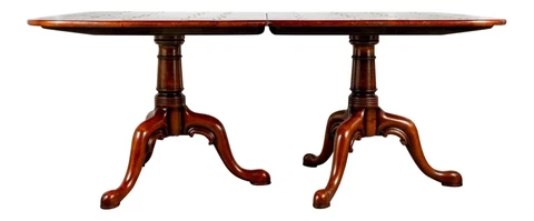 Double Pedestal Queen Anne Style Wide-Plank Extendable Fruitwood Dining Table Cover