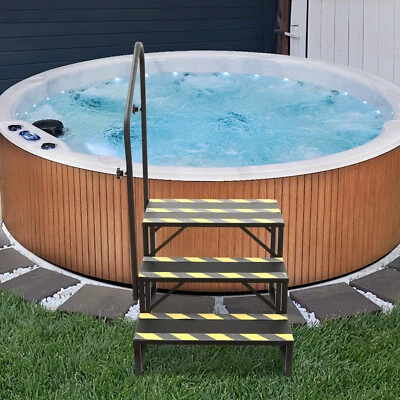 Escalera negra de 3 peldaños escalones de porche con pasamanos escalera de piscina sobre el suelo Foto 1 de 4