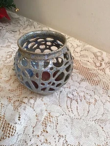 Studio Art Pottery Tea Light Candle Holder - Artist Signed - Cutout - Handmade - Picture 1 of 7