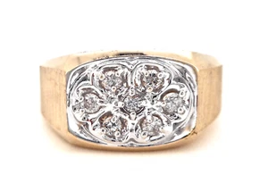 14K YELLOW GOLD .17CTW ROUND DIAMOND CLUSTER BRUSHED MENS RING SZ 10 - Picture 1 of 7