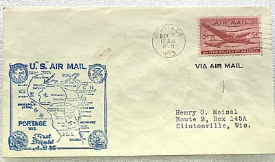 Cubierta del primer día 1948 - correo aéreo de Estados Unidos Chicago a Portage, Wis Mint FD-6 Foto 1 de 2