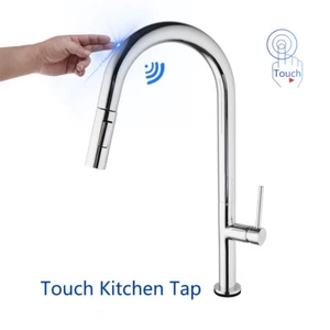 Smart Touch Hand Sensor Kitchen Sink Faucet Chrome Mixer Pull Out Swivel Taps - Picture 1 of 10