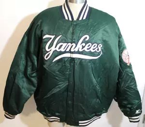 RARE VTG 90s MLB NEW YORK YANKEES STARTER GREEN SEWN SATIN BOMBER JACKET 5XL - Picture 1 of 16