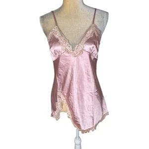 Y2K Pink Satin Lace Trim Spaghetti Straps VNeck Camisole Slip Lingerie Medium - Picture 1 of 9
