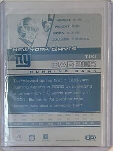 1/1 TIKI BARBER 2002 PACIFIC HEADS UP CARD PRINTING PLATE NEW YORK GIANTS 1 OF 1