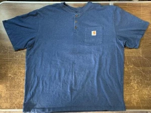 Camiseta Henley Carhartt Para Hombre Azul Calce Original Manga Corta Bolsillo Talla 2XL - Imagen 1 de 7