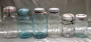 6 Collectible Canning Jars-Queen (Square)-Quick Seal-Swayze's-Pine-Foster-Atlas - Picture 1 of 14