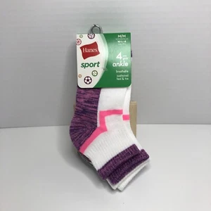 Ankle Socks Girls Shoe Size 10.5-4 Hanes Sport 4-Pair - Picture 1 of 6