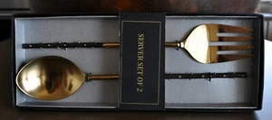 SALAD SERVING SET OF SPOON AND FORK - CHEETAH PATTERN - MADE IN INDIA - NEW - Foto 1 di 4