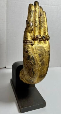 ANTIQUE GILT BRONZE HAND OF BUDDHA AND STAND - Image 1 of 4