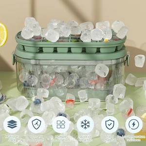 Ice Cube Tray with Lid and Bin Reusable Ice Ball Maker 2-Layer Stackable stqBF - Picture 1 of 12