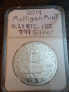 2014 Mulligan Mint 0.25 BTC Quarter Bitcoin 1 Oz 999 Silver Round Low Mintage - Picture 1 of 5