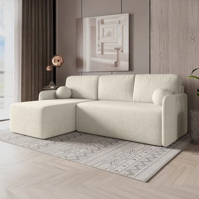 Ecksofa 212x92x142 cm mit Schlaffunktion, Bettkasten, MOS-System, L Form, weiß - Bild 1 von 4