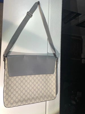 GUCCI Bolso de Mano Mensajero Gris Cuero y Tela de Microfibra Recubierta Foto 1 de 4