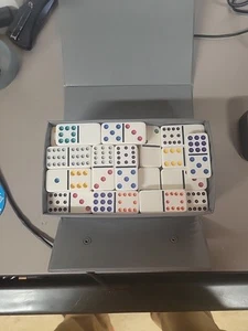 Vintage Double 12 Dominoes by Cardinal 136 Pieces Jumbo Color Dots w/ Vinyl Case - Picture 1 of 5