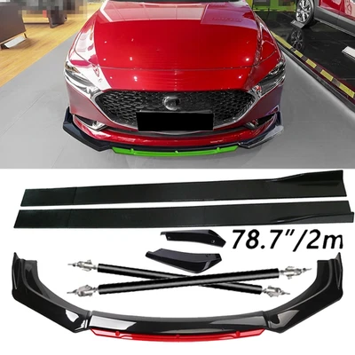 Front Bumper Lip Chin Splitter Spoiler Side Skirt Black Red For Mazda 2 3 6 UN Foto 1 de 4