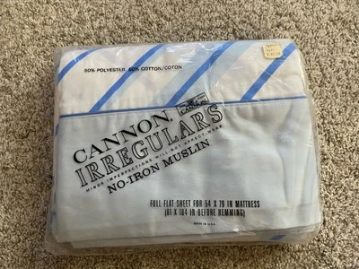 VTG Cannon Blue Striped FULL / DOUBLE Flat Sheet Quality Muslin USA NOS 1970s - Image 1 of 4