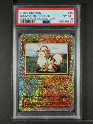 Growlithe Reverse Foil #45 2002 Pokemon Legendary Collection PSA 8 250001 - Image 1 of 2