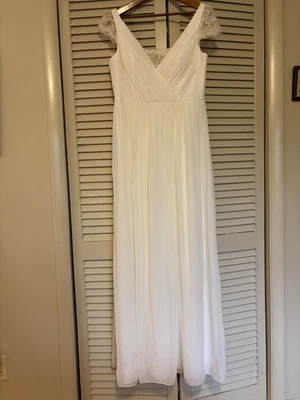 Jenny Yoo Lace Cap Sleeves Sheath Dress Wedding Formal Ivory Full Length Size 12 - Image 1 of 4