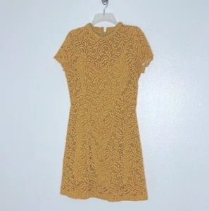 Zara Basic Collection Lace Floral A Line Dress Mustard Yellow Collared Large - Picture 1 of 7