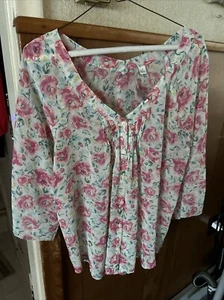 LC Lauren Conrad Chiffon Biesen Flare Bauern Top 3/4 Slv, Gr. M Rosa Multi - Bild 1 von 5